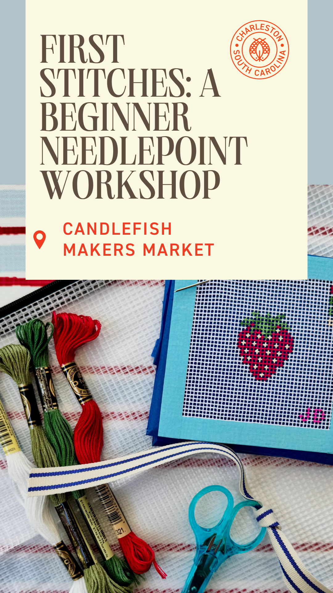 First Stitches: A Beginner Needlepoint Workshop 09/17 6pm-7:30pm