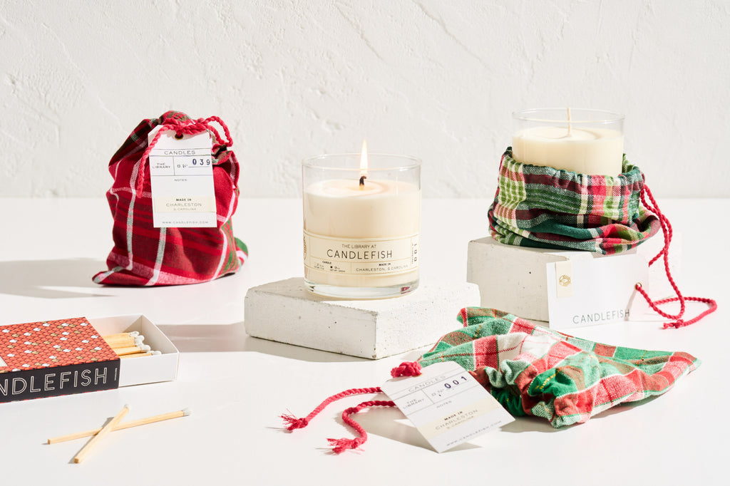 Holiday Library Candle with Plaid Bag